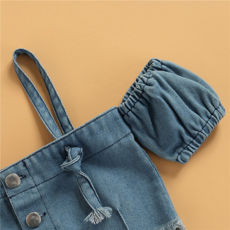 1-6-Years-Girls-Two-Piece-Suit-Toddler-Kid-Girl-Short-Sleeve-Button-Down-Sling-Denim-2