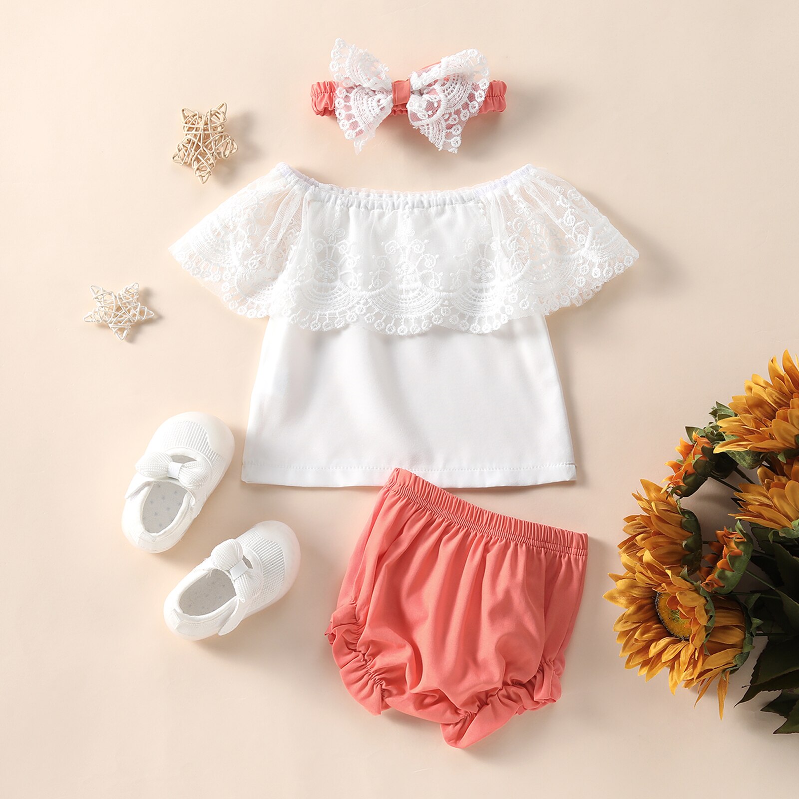 Cute-3Pcs-Toddler-Girls-Summer-Clothing-Outfit-Lace-Boat-Neck-Off-Shoulder-Tops-bow-knot-Shorts-1