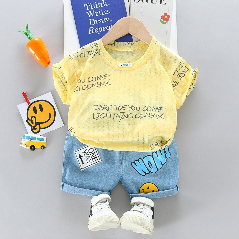 2022-Baby-Boy-Clothes-Summer-Fashion-Children-Outfits-Letter-T-shirt-Denim-Shorts-2pcs-sets-Infant-1