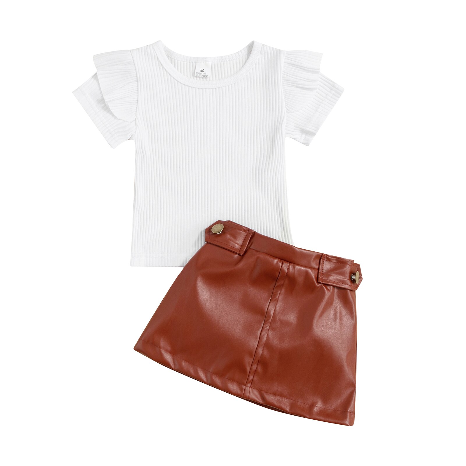 Citgeett-Summer-Kid-Baby-Girl-Clothes-Set-Solid-Color-Ribbed-Short-Sleeve-T-shirt-PU-Leather-5