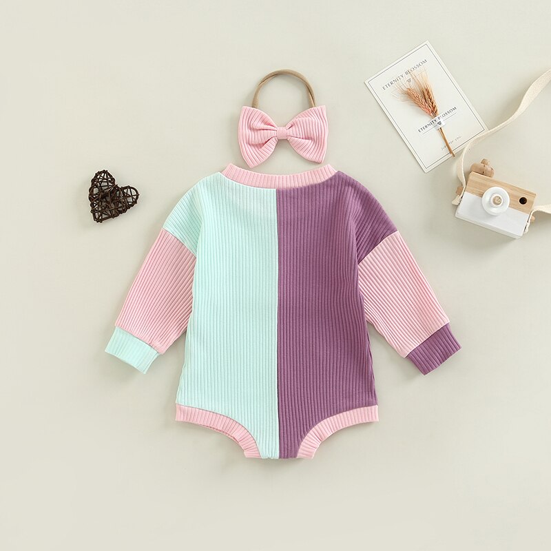 FOCUSNORM-2pcs-Autumn-Baby-Girls-Boys-Cute-Romper-Color-Patchwork-Long-Sleeve-Button-Ribbed-Jumpsuit-Hairband-5