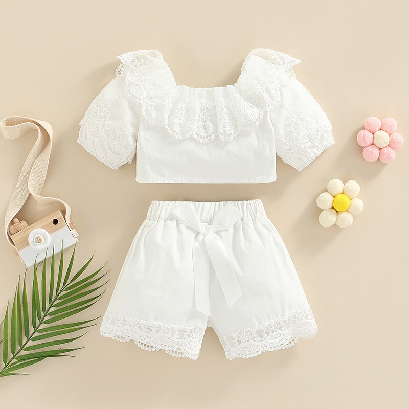 1-5Y-Kids-Girls-Summer-Clothes-Sets-Baby-Short-Sleeve-Square-Neck-Lace-Tops-Short-Pants-1