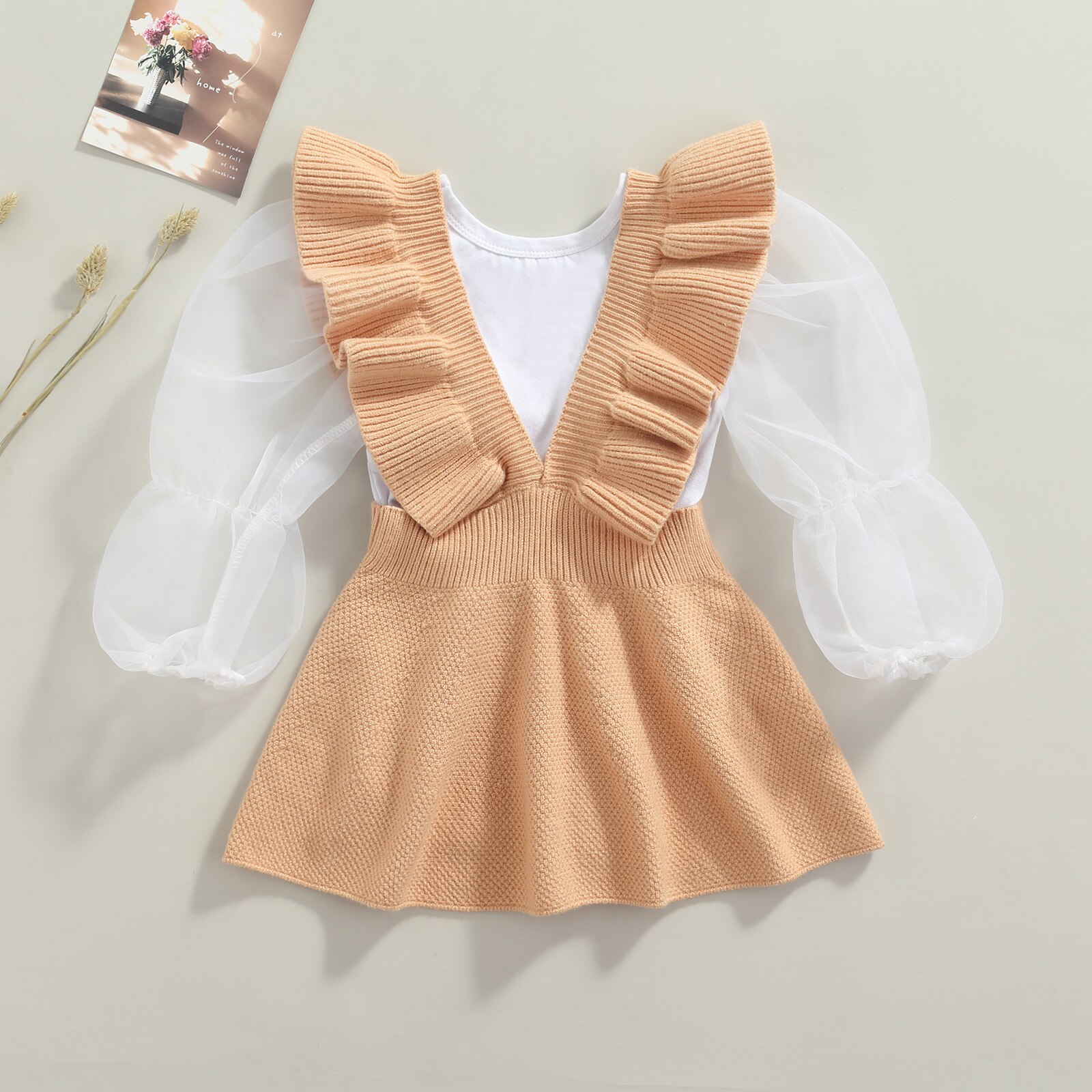 1-7Y-Fashion-Kids-Baby-Girls-Clothes-Sets-Puff-Sleeve-Solid-Pullovers-Tops-Knitted-Suspender-Skirt-5