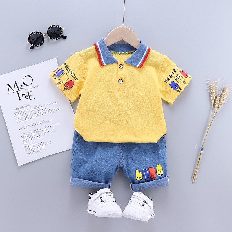 Baby-Boy-Clothes-0-4Y-Summer-Short-Sleeve-Kids-Fashion-Set-Cartoon-Lapel-T-Shirt-Denim-2