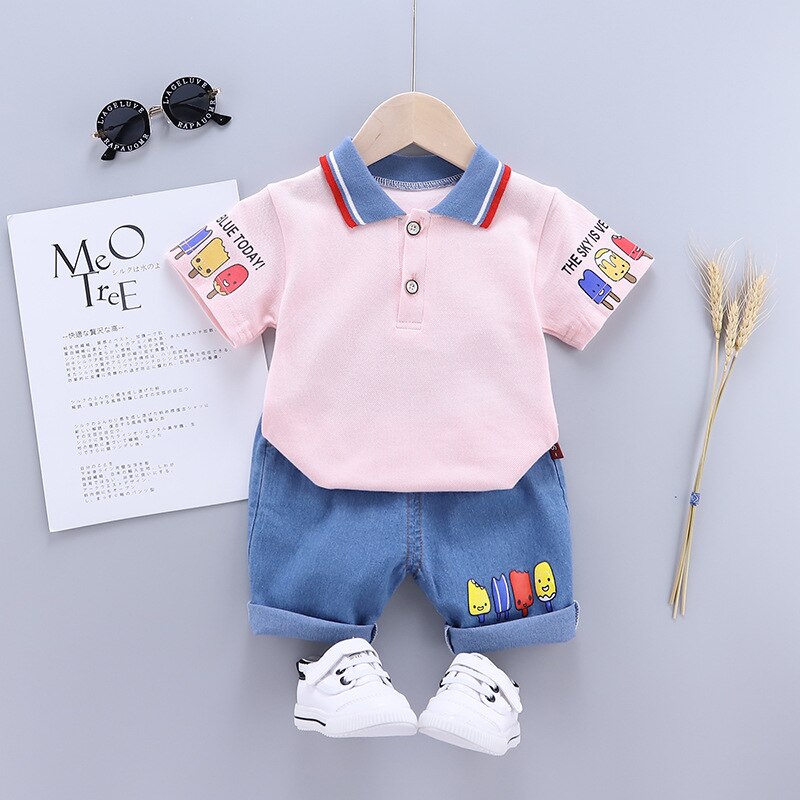 Baby-Boy-Clothes-0-4Y-Summer-Short-Sleeve-Kids-Fashion-Set-Cartoon-Lapel-T-Shirt-Denim