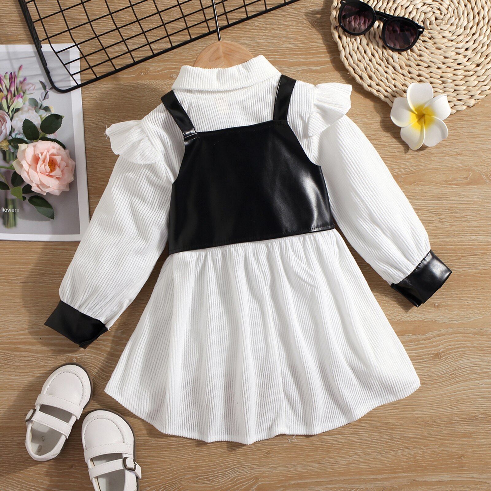 Fashion-Kids-Girls-Autumn-Clothes-Sets-2pcs-Solid-Color-Long-Sleeve-Turn-Down-Collar-Corduroy-Dress-2