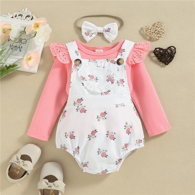Newborn-Baby-Girl-Clothes-Set-Solid-Color-Long-Sleeve-Top-Flower-Romper-Headband-3Pcs-Outfit-New-5