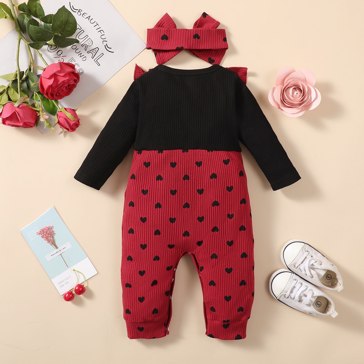 Newborn-Baby-Girls-Romper-Bow-Fashion-Cotton-Long-Sleeve-Infant-Love-Printed-Patchwork-Jumpsuit-Overalls-0-1