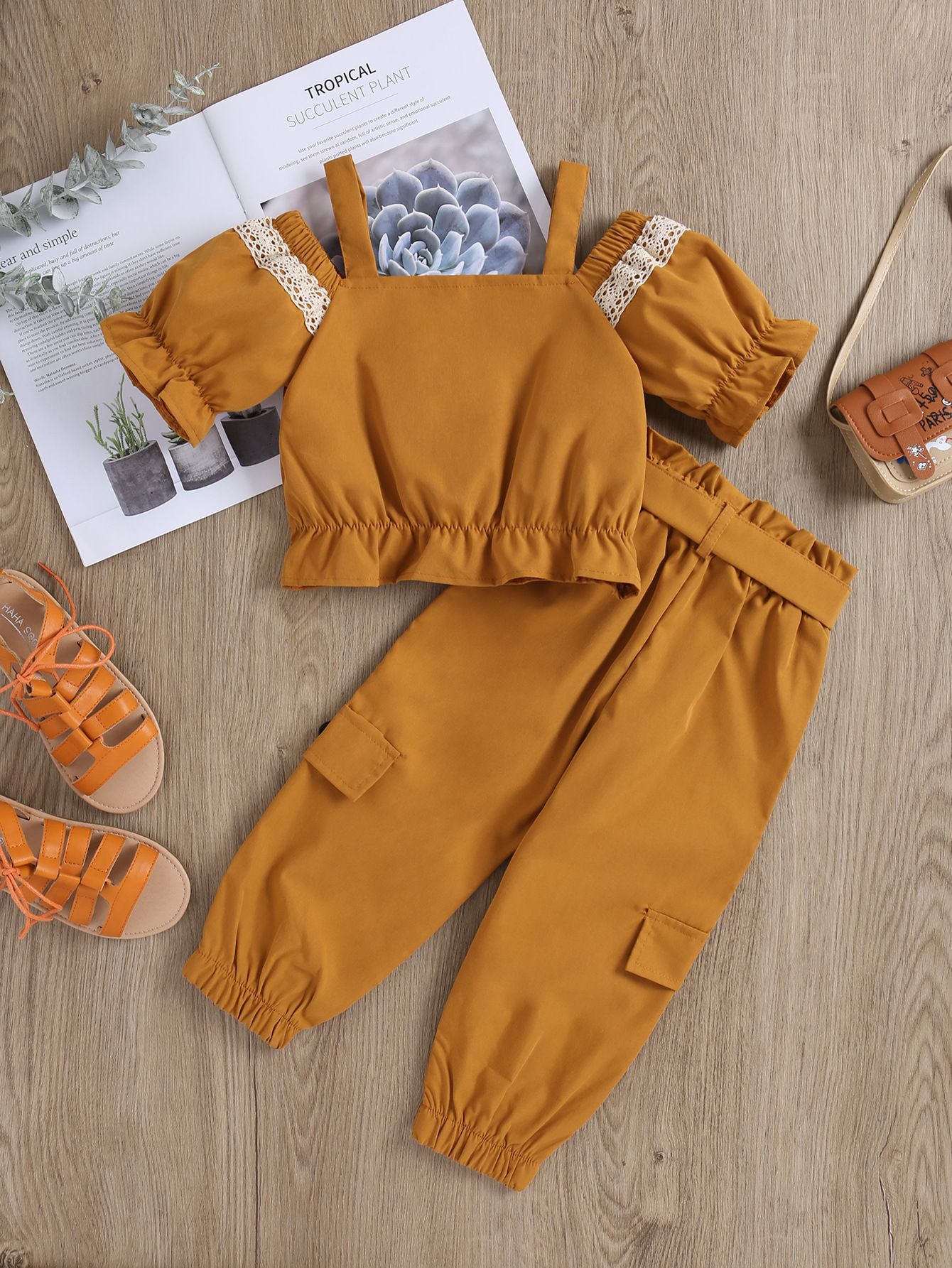 Infant-Baby-Girls-Outfit-Set-2023-New-Solid-Color-Suspenders-Short-Sleeves-Lace-Tops-Long-Belts-1