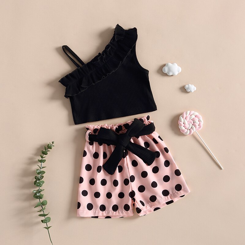 Baby-Girls-Outfit-Clothes-Children-s-Clothing-Ribbed-Sleeveless-Camisole-and-Elastic-Casual-Dot-Shorts-with-2