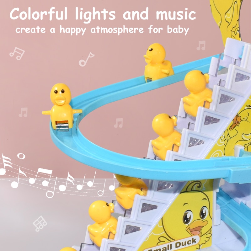 Kid-Diy-Small-Duck-Penguin-Electronic-Climbing-Stairs-Track-Toy-Light-Musical-Slide-Track-Coaster-Toy-1