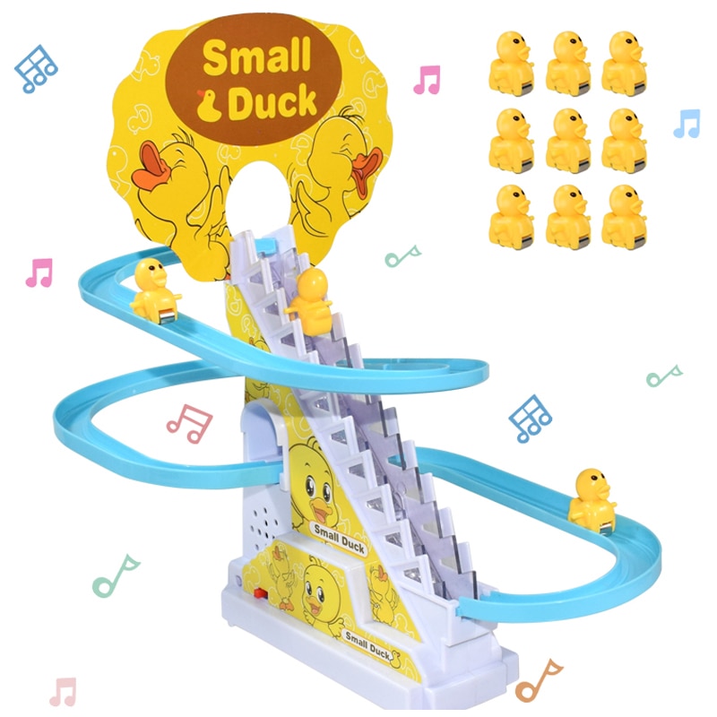 Kid-Diy-Small-Duck-Penguin-Electronic-Climbing-Stairs-Track-Toy-Light-Musical-Slide-Track-Coaster-Toy-3