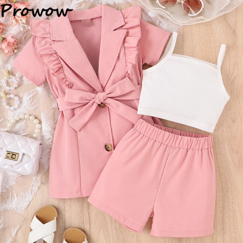 Prowow-3-7Y-Fashionable-Summer-Suit-For-Girls-Belted-Pink-Laple-Blazer-Jacket-Vest-Pants-3pcs-5