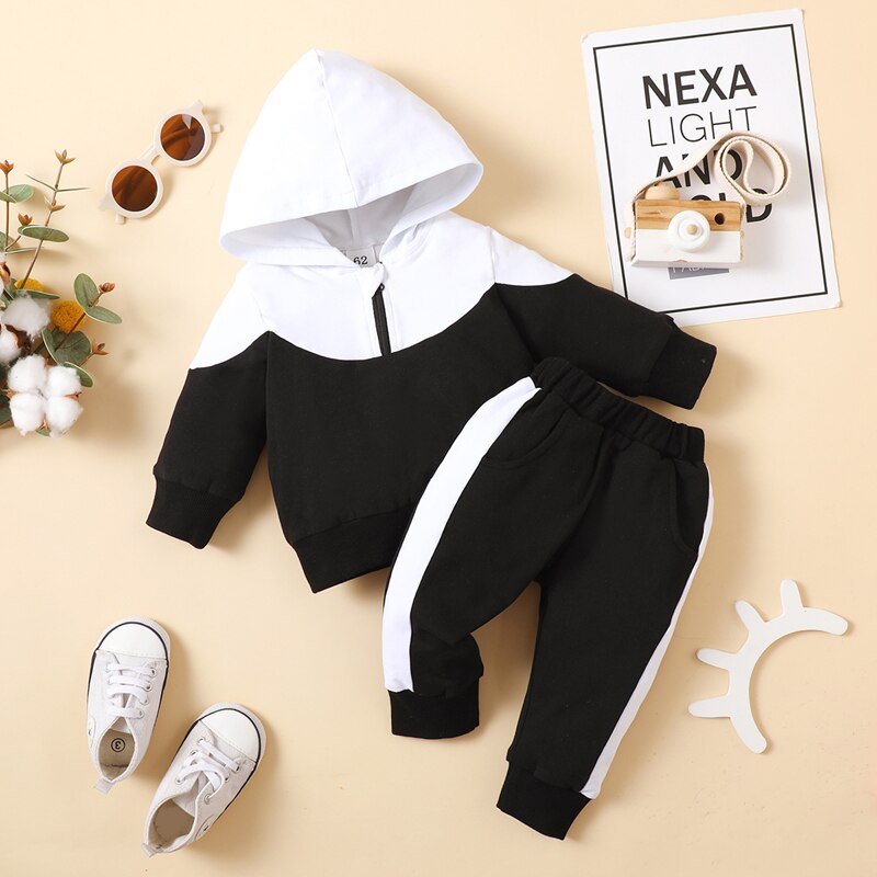 2pcs-Baby-Boys-Tracksuit-Autumn-Clothes-Contrast-Color-Long-Sleeve-Hooded-Patchwork-Tops-with-Zipper-Long-3