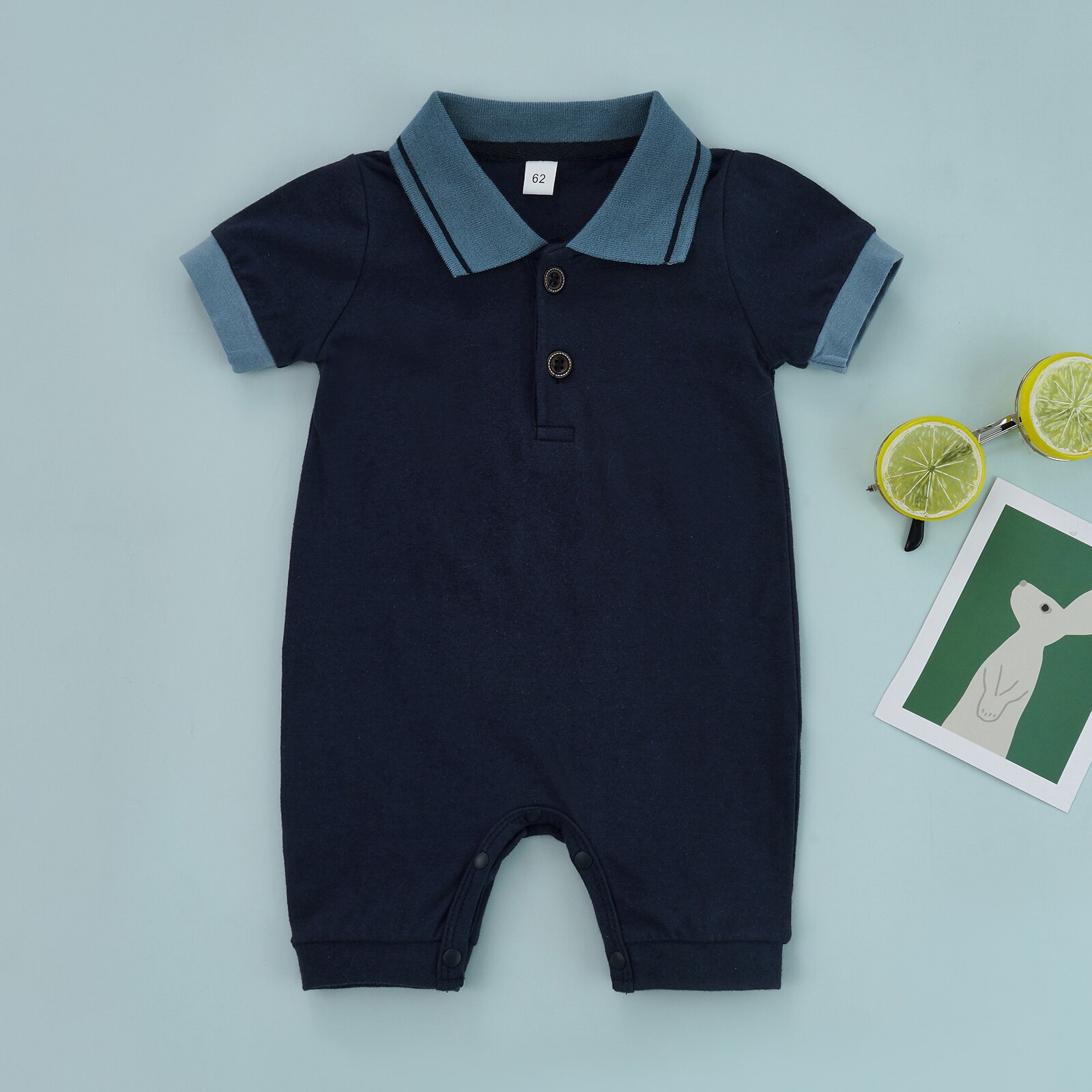 Infant-Baby-Romper-Short-Sleeve-Lapel-Design-Neckline-Button-Contrast-Color-Boxer-Summer-Jumpsuit-1