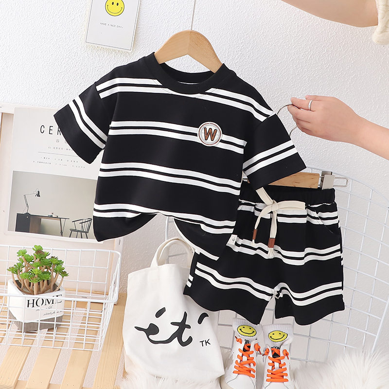 New-Baby-Boys-Girls-Summer-Clothes-Cotton-Strips-Sports-Suit-Infant-T-Shirt-Shorts-Children-Clothing-2