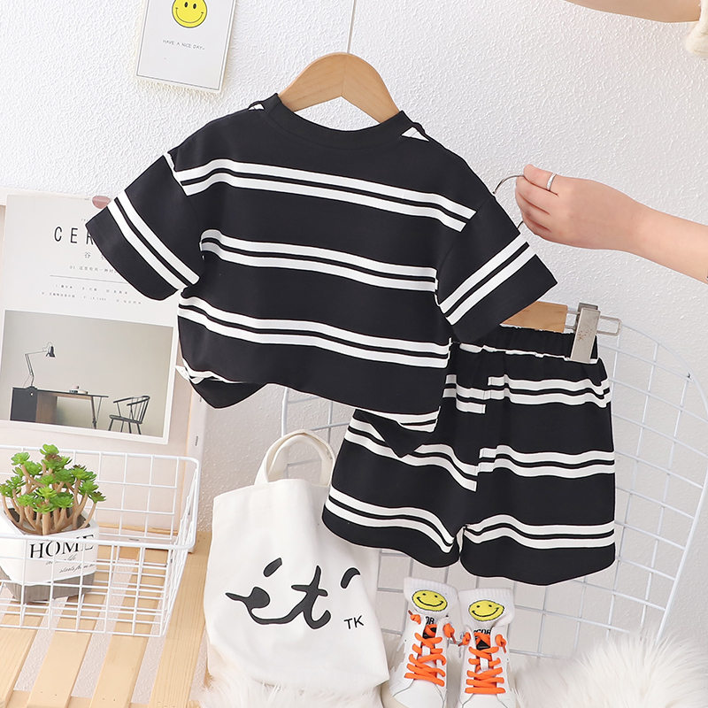 New-Baby-Boys-Girls-Summer-Clothes-Cotton-Strips-Sports-Suit-Infant-T-Shirt-Shorts-Children-Clothing-3