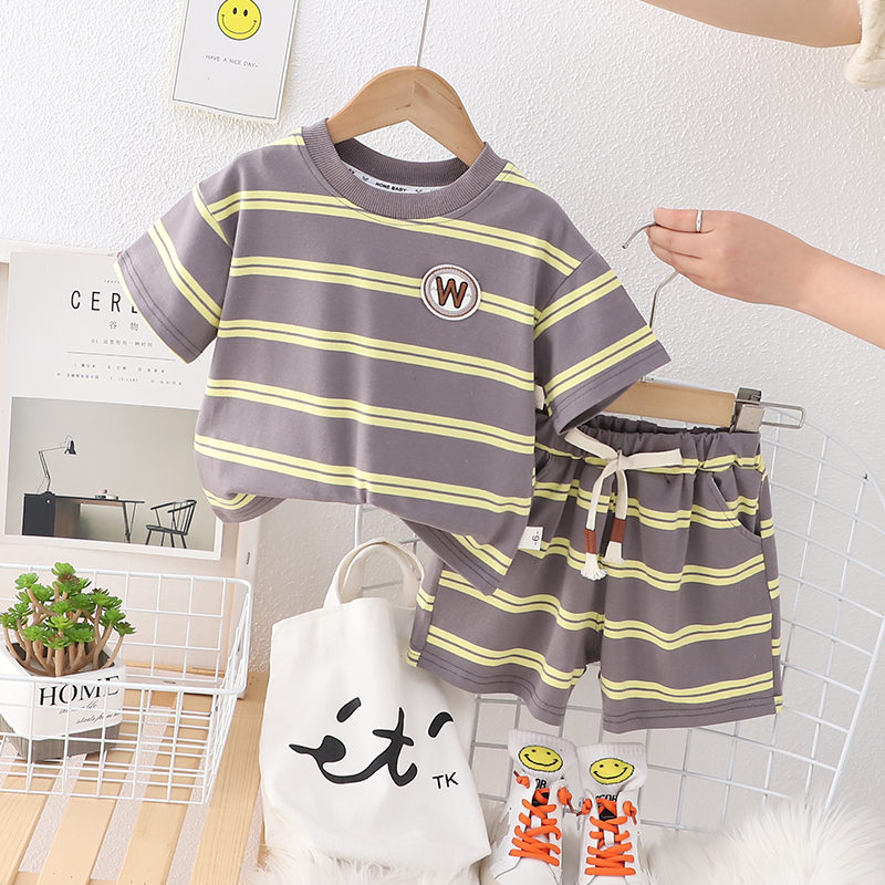 New-Baby-Boys-Girls-Summer-Clothes-Cotton-Strips-Sports-Suit-Infant-T-Shirt-Shorts-Children-Clothing-4