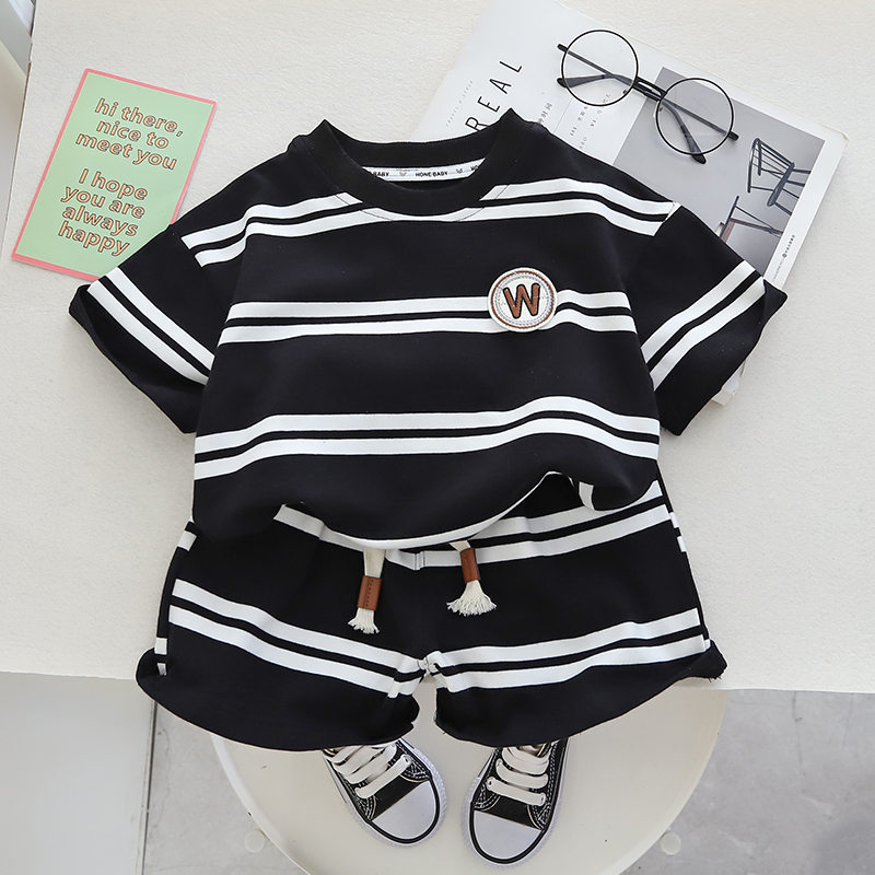New-Baby-Boys-Girls-Summer-Clothes-Cotton-Strips-Sports-Suit-Infant-T-Shirt-Shorts-Children-Clothing-5