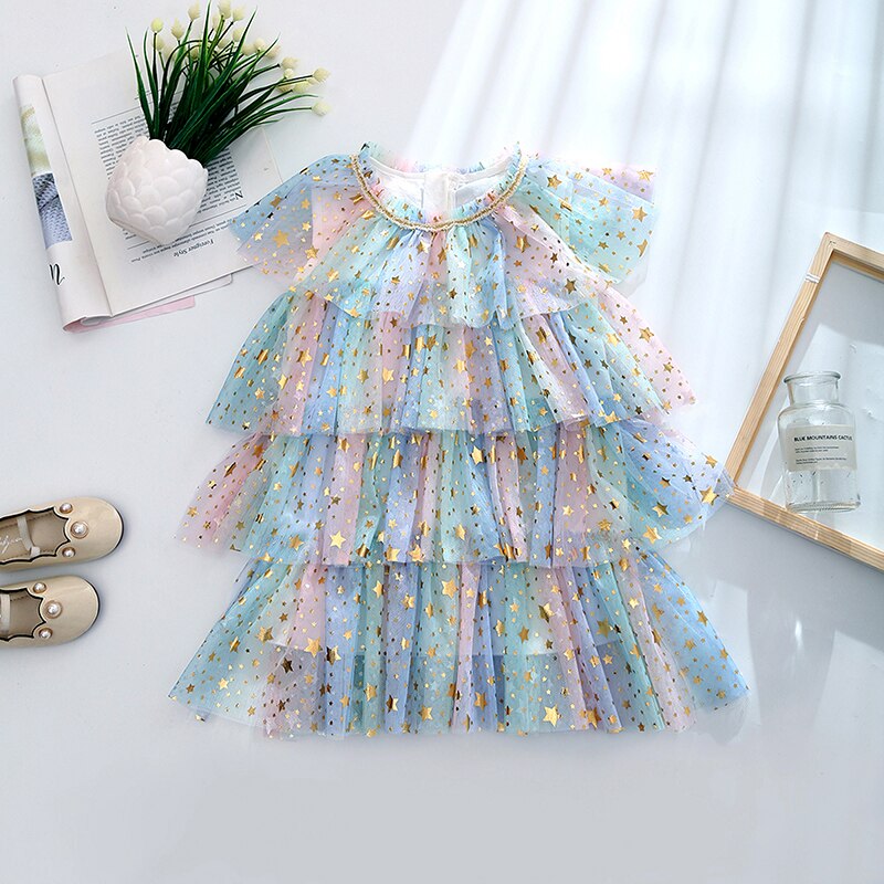 Toddler-Kids-Girls-Princess-Dress-Rainbow-Star-Print-Yarn-Dress-Children-Summer-Sleeveless-Layered-Cake-Bapteme-5