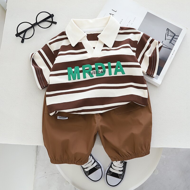 summer-comfortable-baby-Boys-and-girls-clothes-Stripe-Polo-neck-short-sleeve-children-s-clothing-sets-1