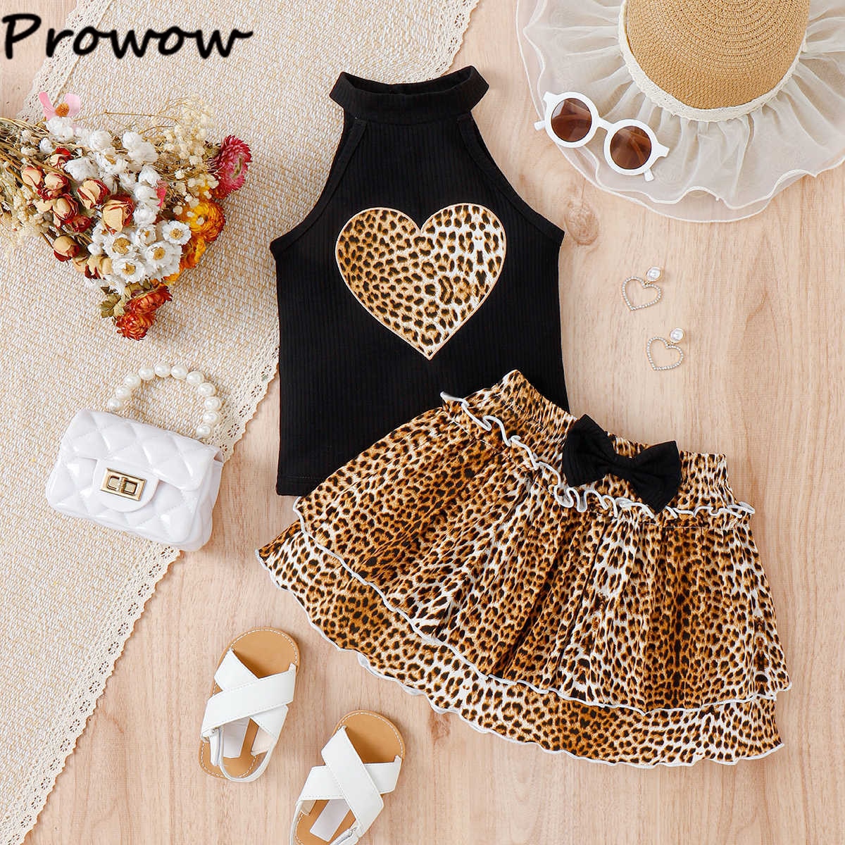 Prowow-4-7Y-Children-Skirts-Sets-For-Girls-Halter-Heart-Top-and-Frill-Cake-Skirt-Leopard-1