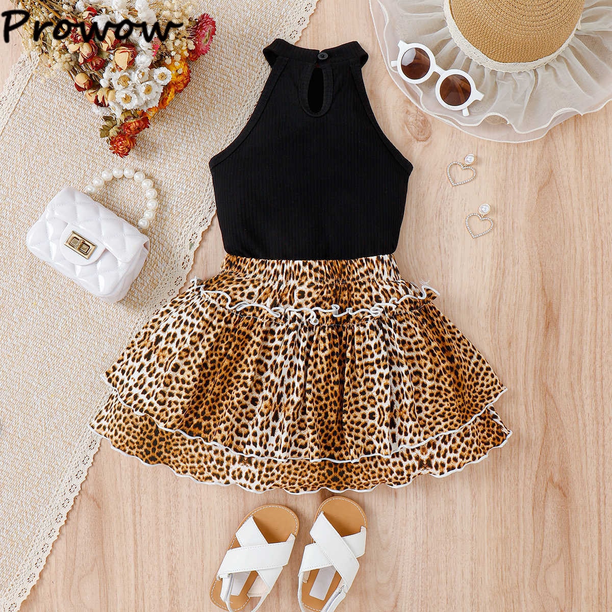 Prowow-4-7Y-Children-Skirts-Sets-For-Girls-Halter-Heart-Top-and-Frill-Cake-Skirt-Leopard-2