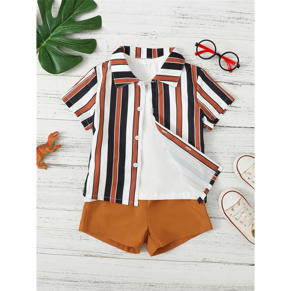 4-7-Years-Clothes-for-Kids-Baby-Boy-Set-Summer-Striped-Short-Sleeves-Shirt-Solid-Pants-1