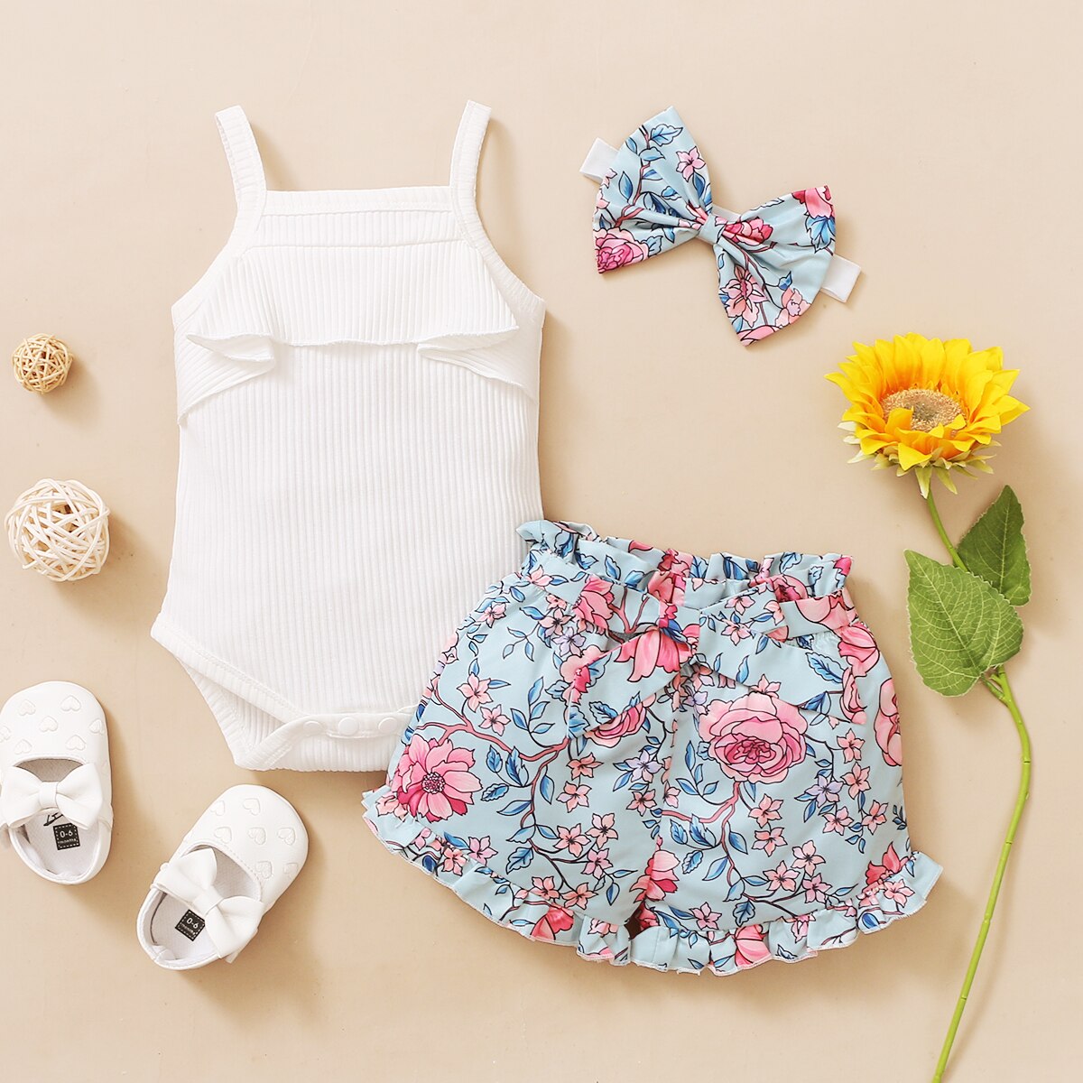 Baby-girl-this-cloth-lace-halter-dress-flower-print-shorts-suit-4