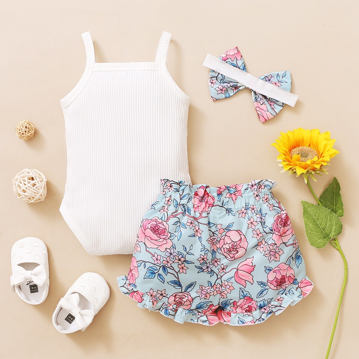 Baby-girl-this-cloth-lace-halter-dress-flower-print-shorts-suit-5