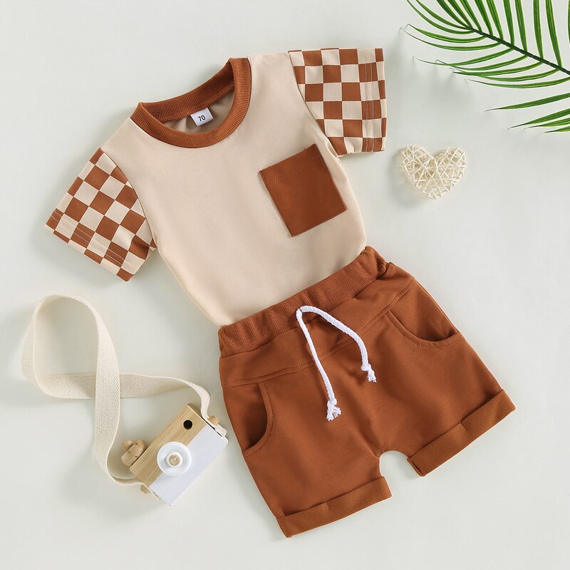 2023-02-21-Lioraitiin-0-3Years-Toddler-Kid-Girl-Boy-2Pcs-Clothes-Suit-Short-Sleeve-Checkerboard-1