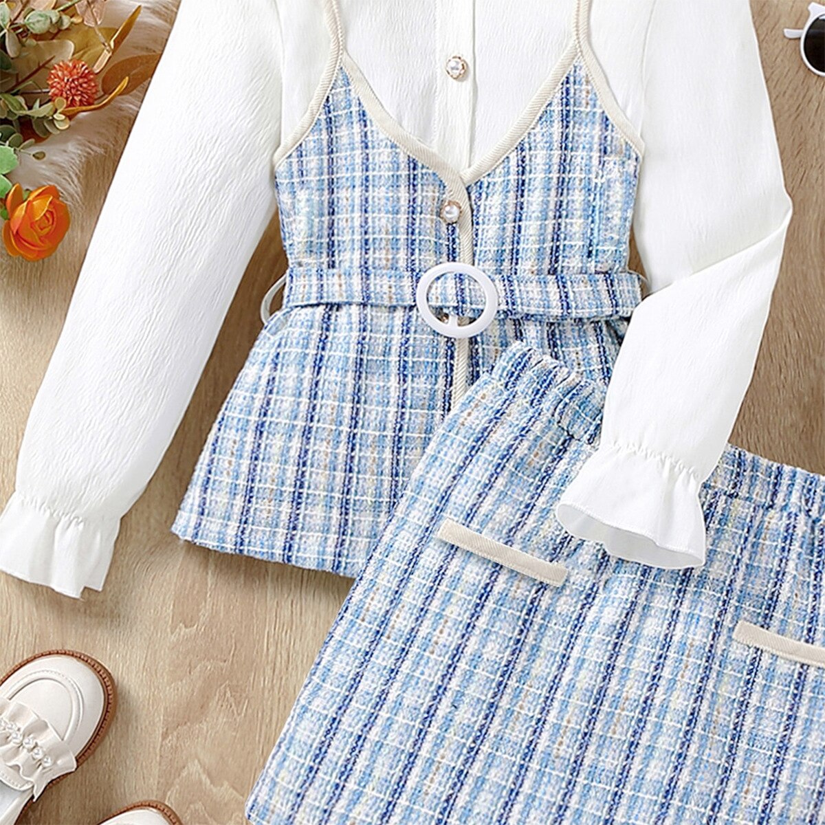 Baby-Girl-Clothes-Fall-Clothes-For-Girls-2023-Spliced-Two-Piece-Plaid-Skirt-Suit-Kids-Clothes-2