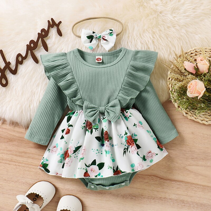 Infant-Baby-Girl-Spring-Autumn-Jumpsuit-Ribbed-Flora-Print-Patchwork-Ruffled-Long-Sleeve-Romper-Dress-Bow-4