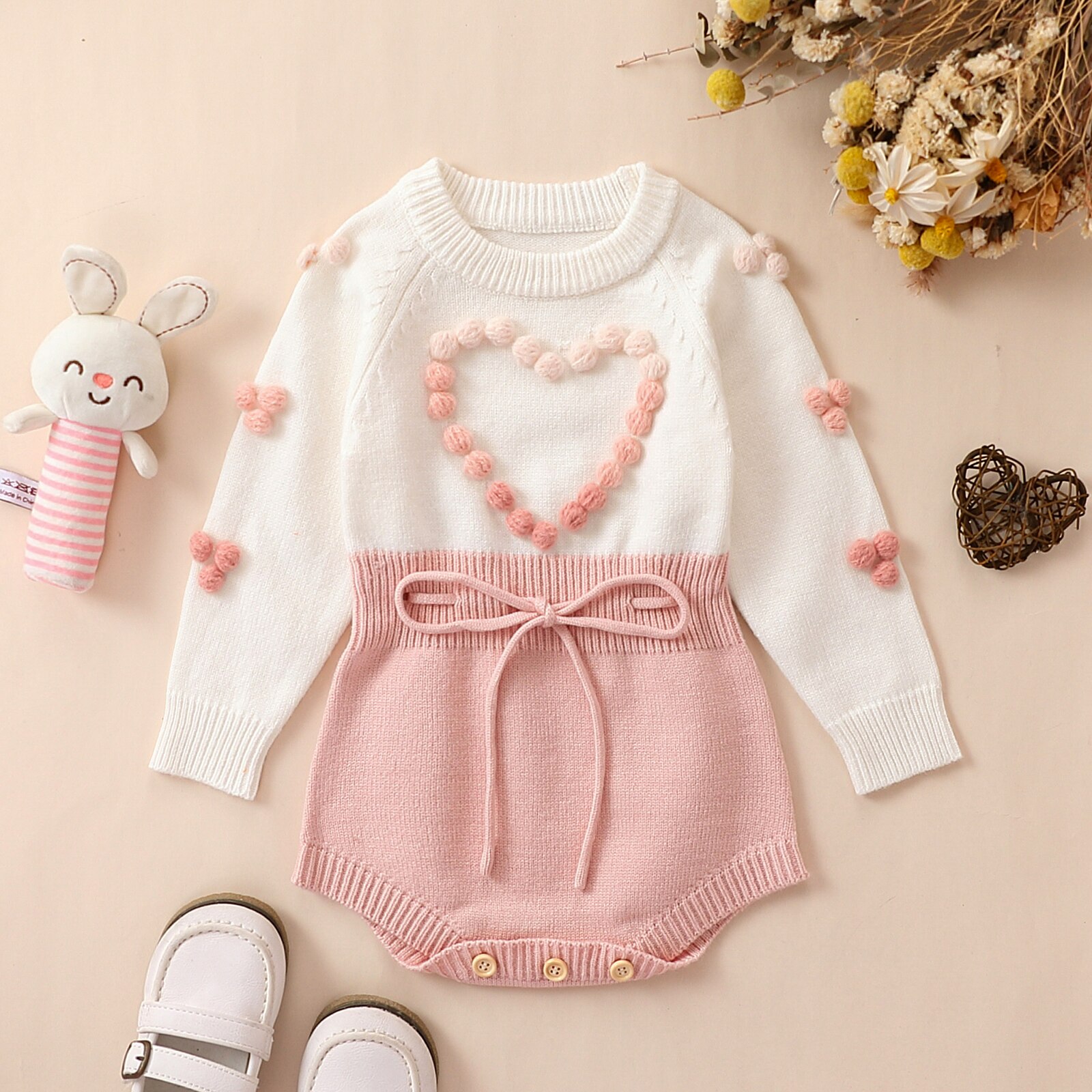 Newborn-Baby-Girls-Sweater-Romper-Autumn-Winter-Knit-Clothes-Long-Sleeve-Contrast-Color-Heart-Crotch-Button-2