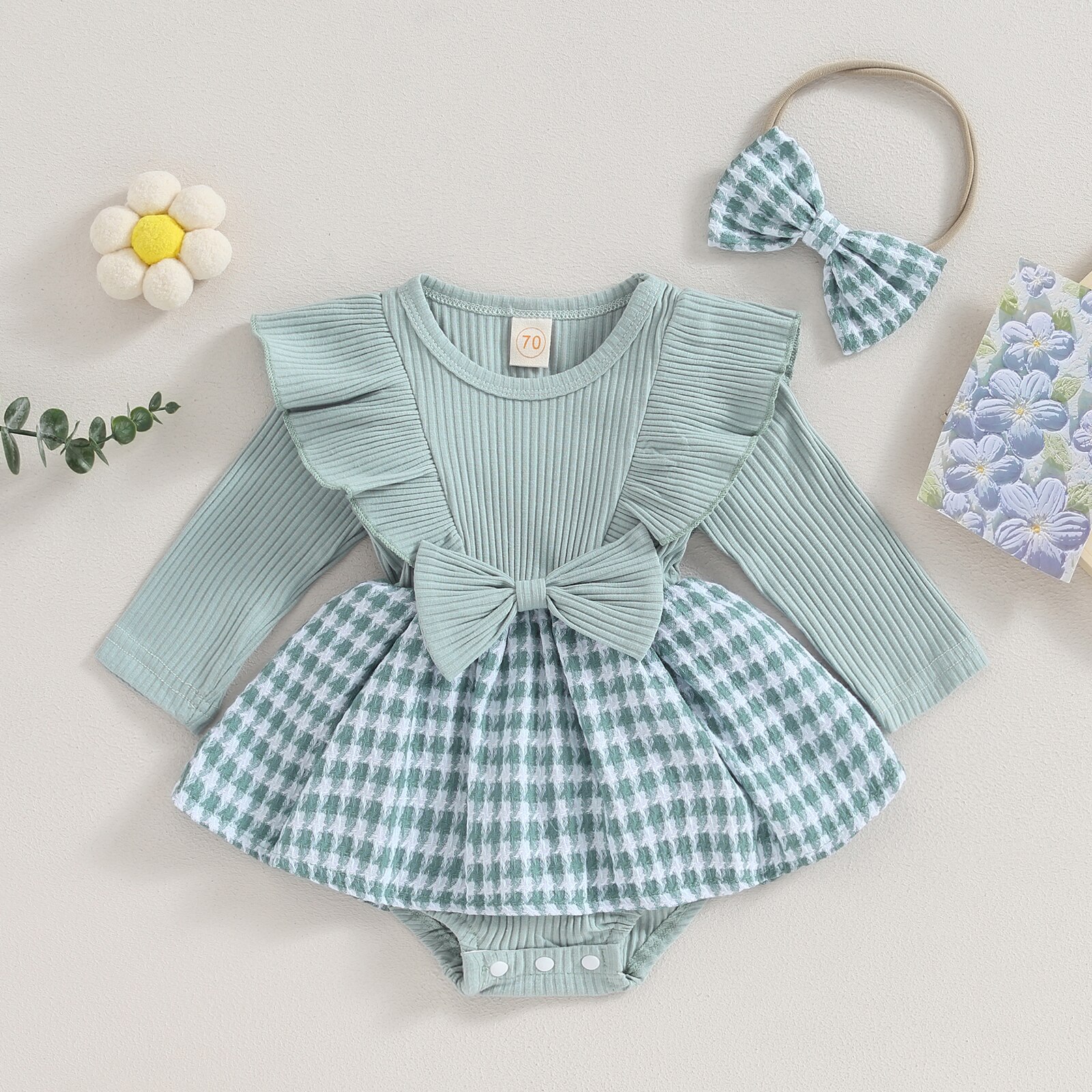 Pudcoco-Baby-Girls-2-Piece-Outfits-Houndstooth-Print-Long-Sleeves-Romper-Dress-and-Cute-Headband-for-3